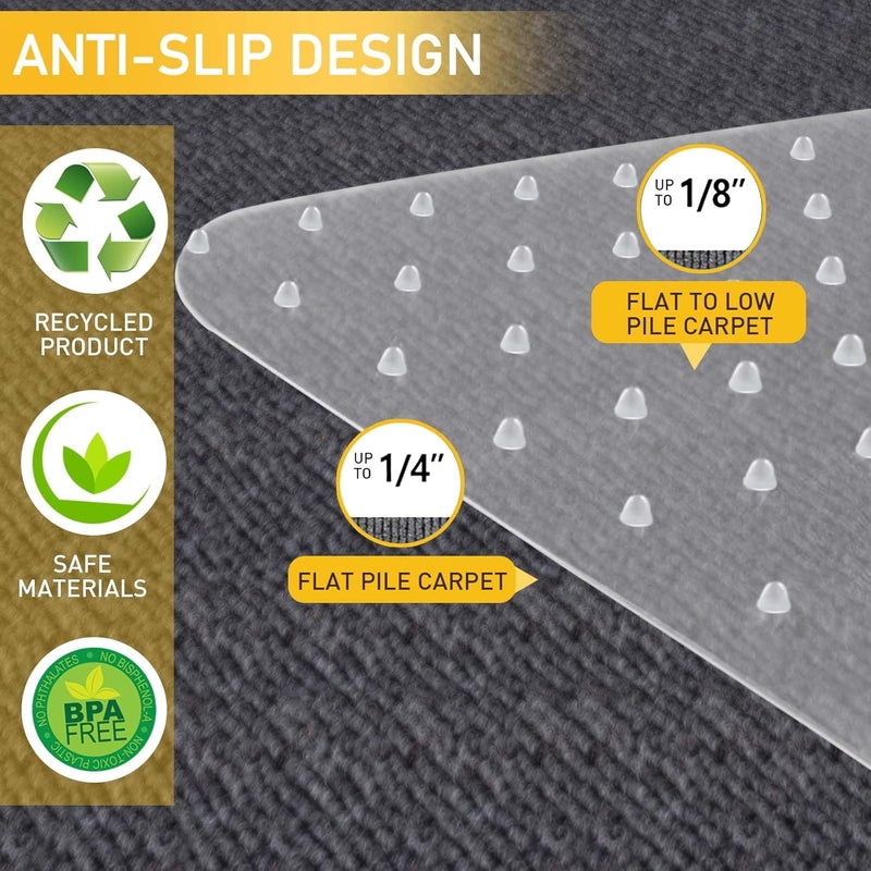 PHOUZIN Heavy Duty Office Chair Mat for Carpet Floors & Desk Mat for Carpeted Floors - Clear Floor Protector with Extended Lip | Slip-Resistant, Easy Glide 36"x48" for Low/Flat Pile - Home, Office & Gaming - Image 4